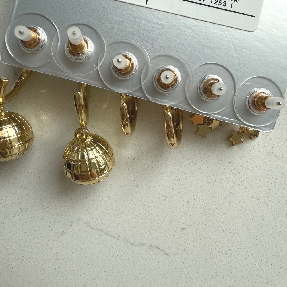 SUGARFIX by BaubleBar Party 101 New Year's Disco 3 Pair Earring Set - Gold - NWT - Picture 8 of 8